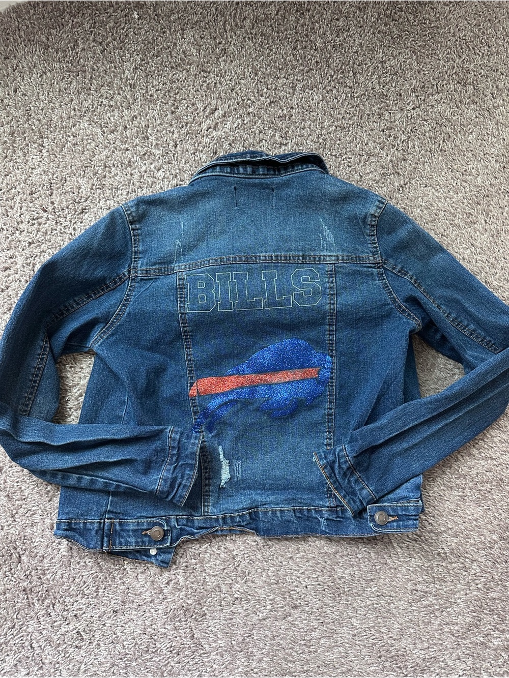 Kids Denim Jacket with Blue & Red Bills Graphic